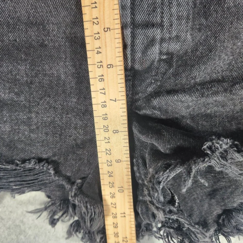 Zara Washed Black Distressed Mid Rise Button Fly Denim Shorts Size 4 - Picture 8 of 8